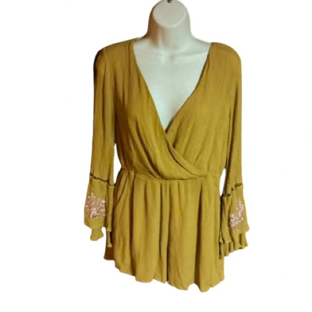 Miami Gold Boho Long Sleeve V Neck Romper - Picture 2 of 11
